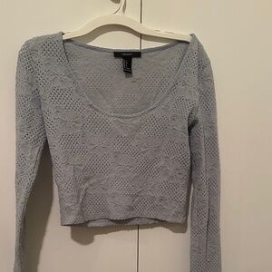 Soft Blue Mesh Long Sleeve Crop Top